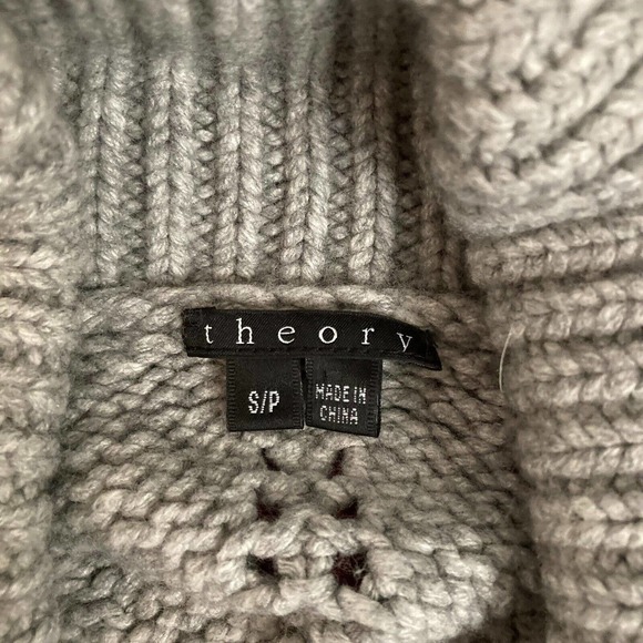 Theory Cardigan Womens Sz Small Gray Wool Cotton Chunky Knit‎ Short Sleeve Open - Picture 5 of 9